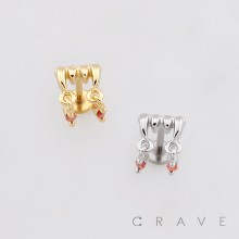 VAMPIRE FANGS BLOOD TOP PUSHIN (THREADLESS) 316L SURGICAL STEEL LABRET SET